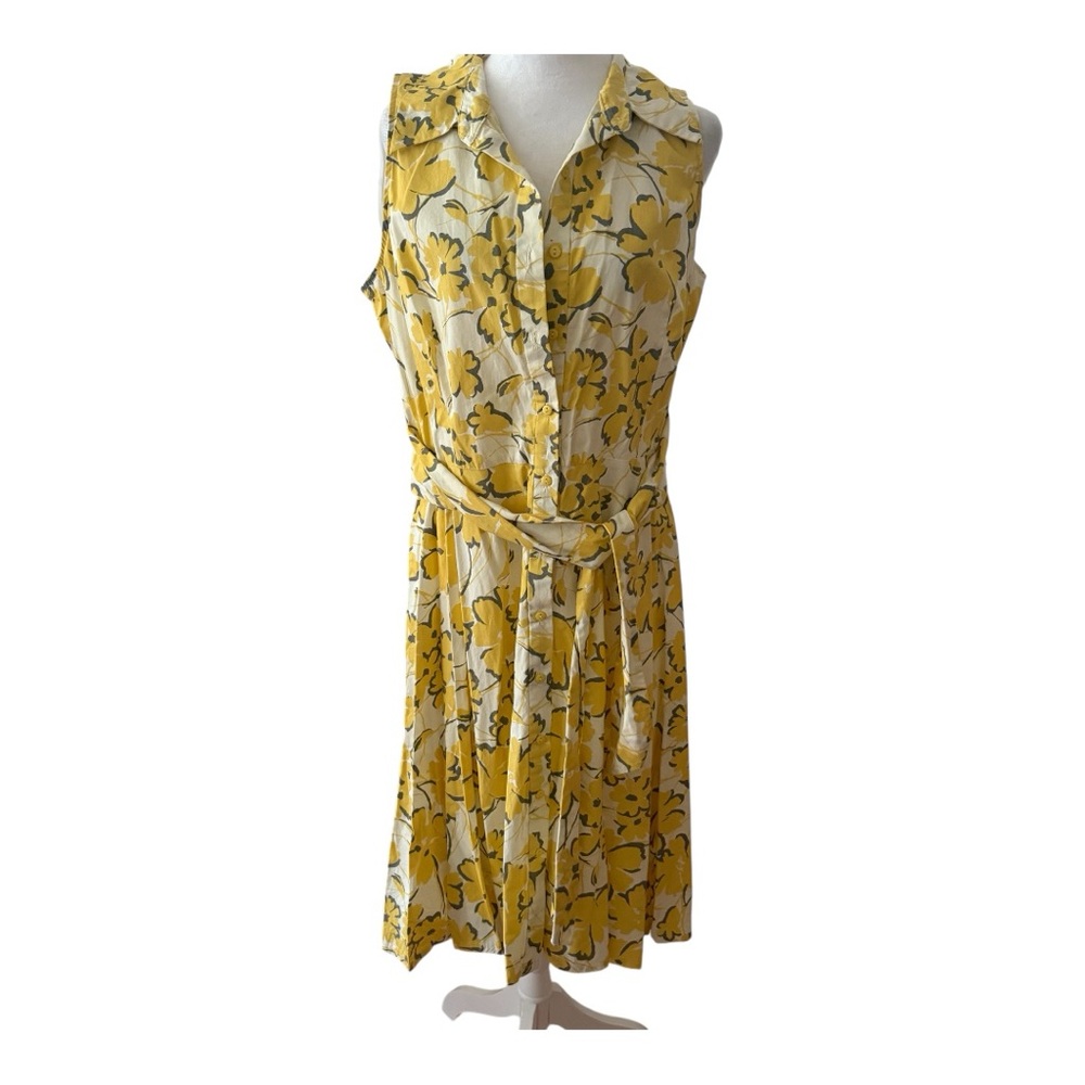 Karin Stevens Yellow and White Sleeveless Wrap Midi Dress